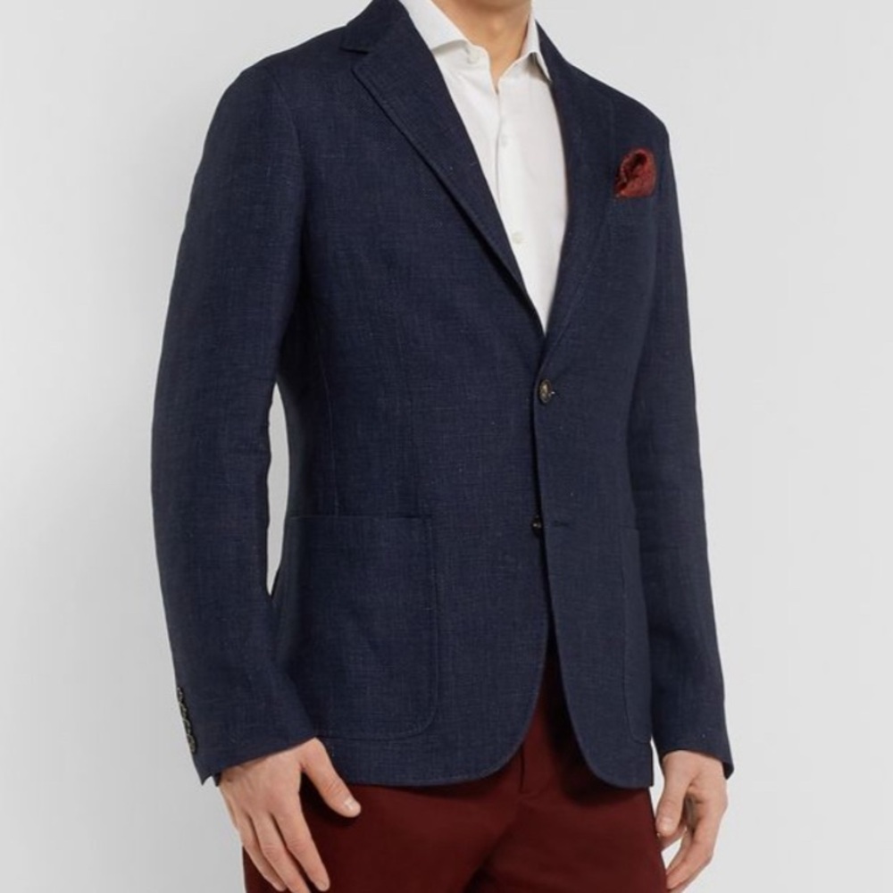 ERMENEGELDO Linen two button blazer navy blue old money quiet luxury 52R